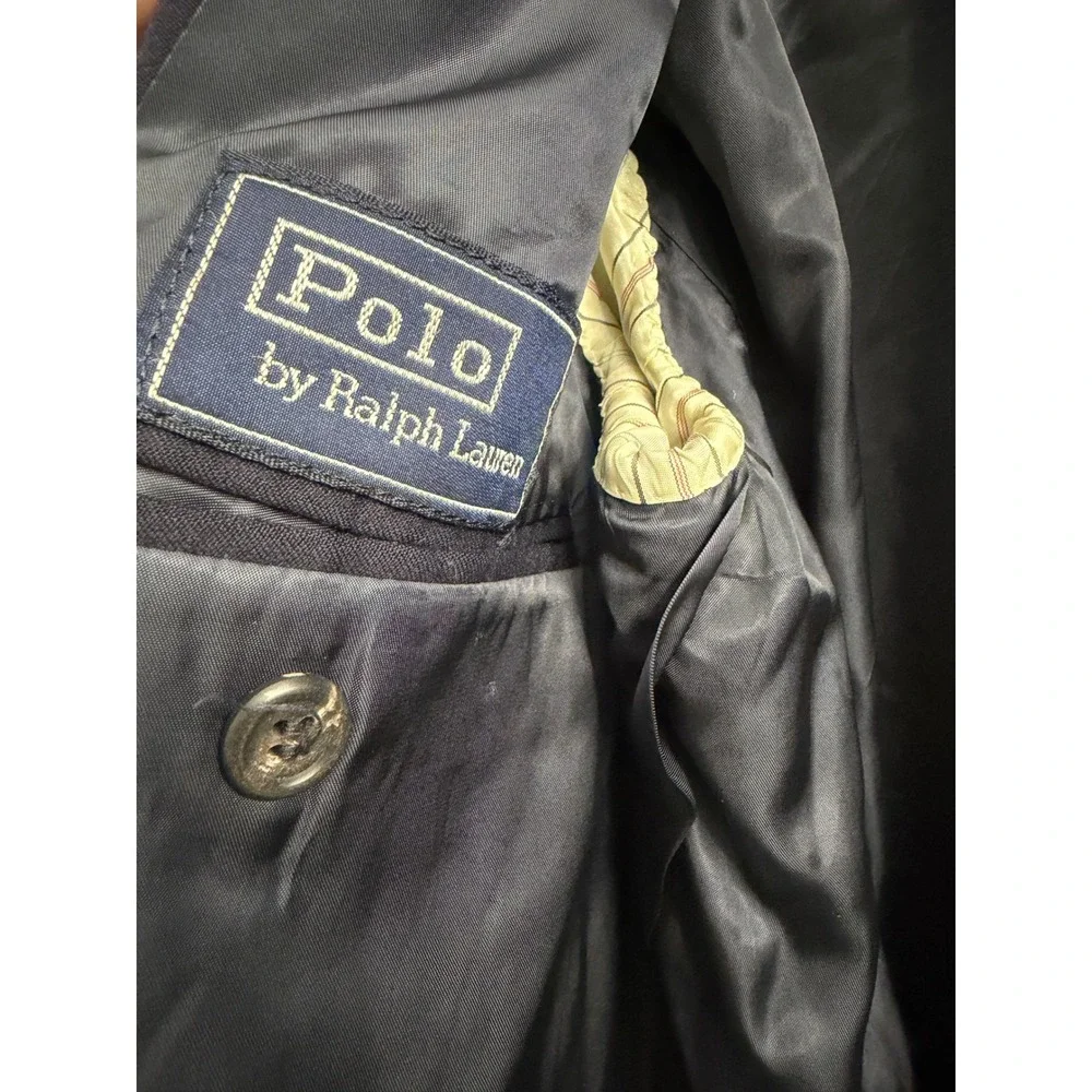 Polo Ralph Lauren Mens Navy Wool Double Breasted Blazer Gold Buttons 40L USA